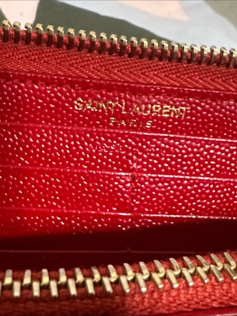 Yves Saint Laurent Red Quilted Zip-Around Wallet with Gold YSL Emblem